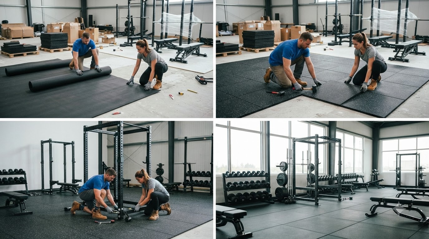Nên chọn hệ thống sàn và giá để phòng gym và thảm cao su ghép miếng cho không gian nào