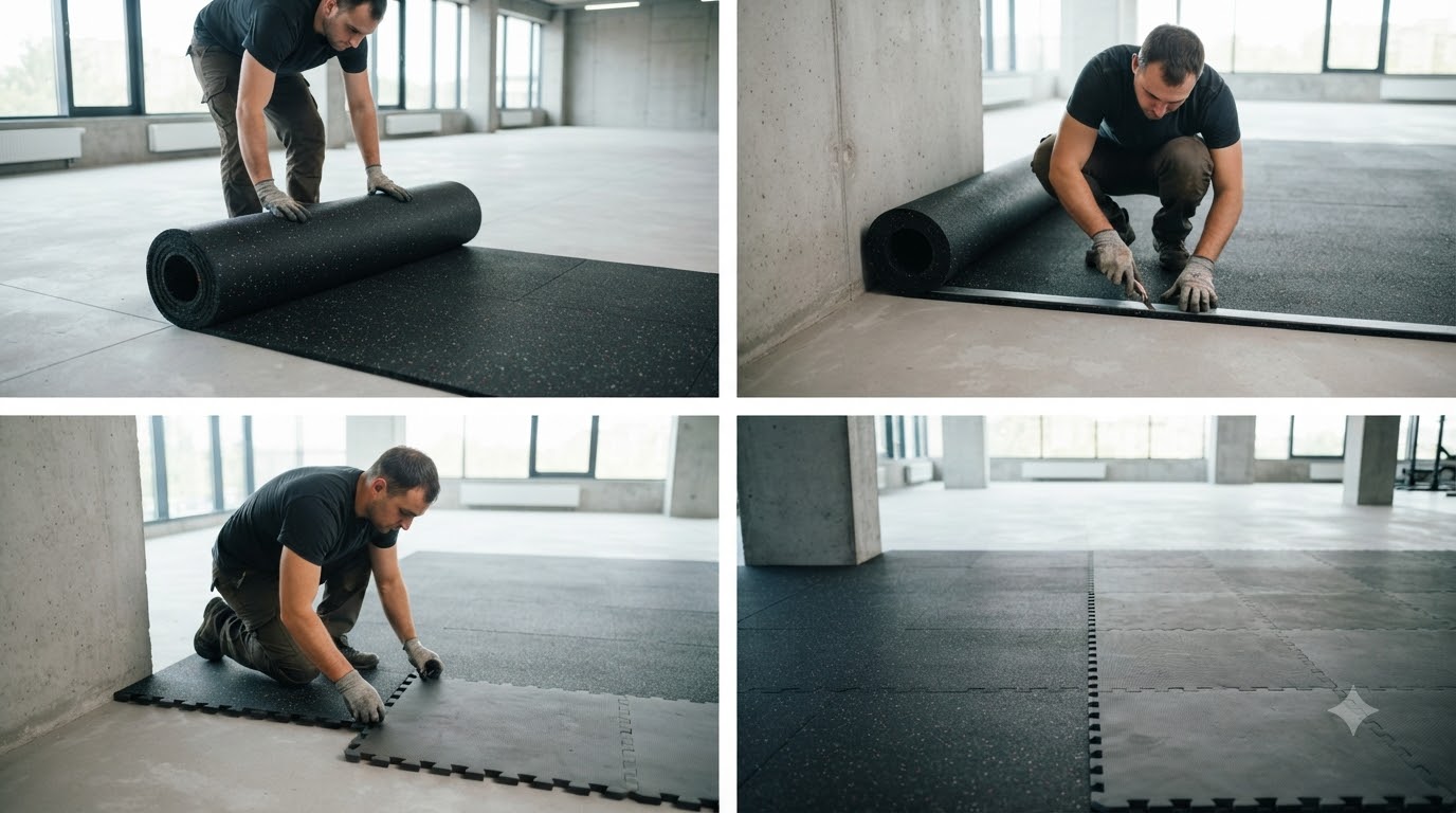 So sánh chi tiết cao su cuộn và thảm ghép miếng So sánh chi tiết cao su cuộn và thảm ghép miếng